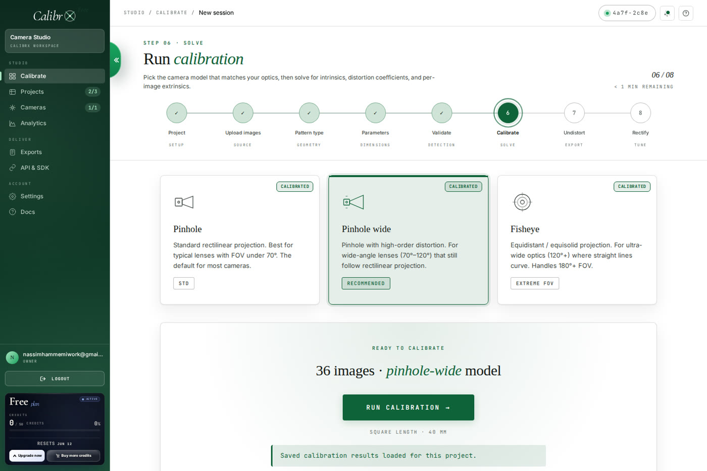CalibrX guided calibration workflow — project setup step